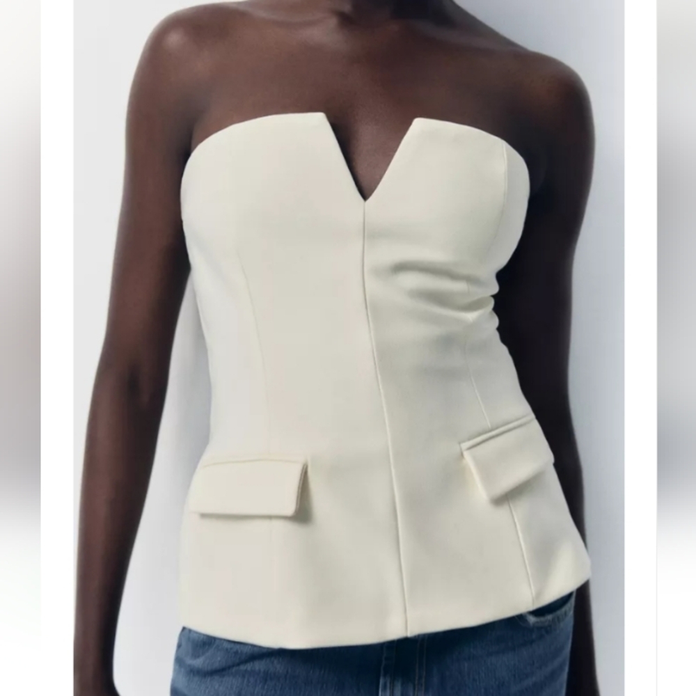 Zara Cream Strapless Top Sz-XL - Picture 7 of 10